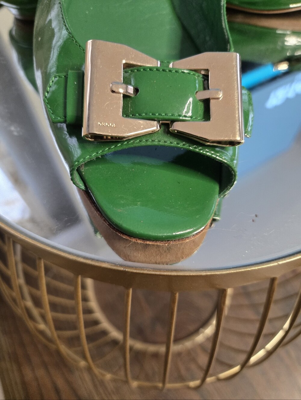 Patent Leather Green Ballet Flats with Toe Accent